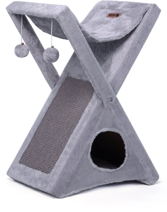 ACAZA Grijze Krabpaal met Kattenhuis - Afbeelding 2