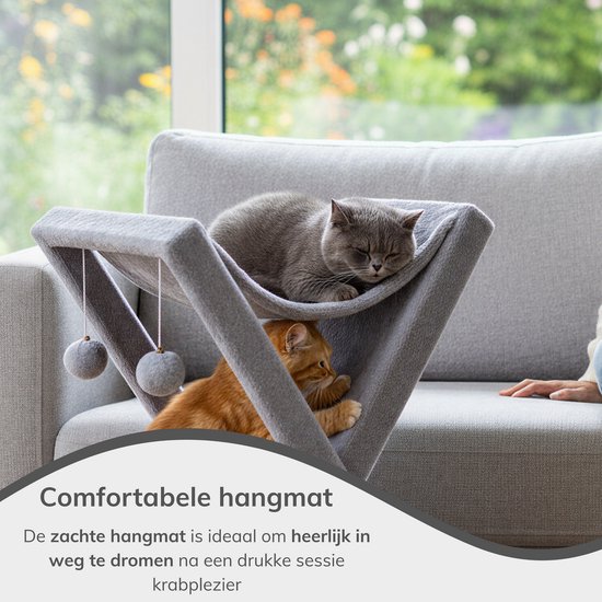 ACAZA Grijze Krabpaal met Kattenhuis - Afbeelding 4