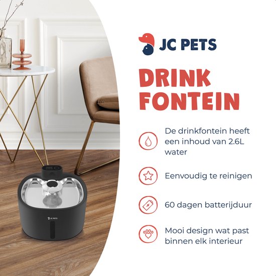 JC Pets Draadloze RVS Drinkfontein - Afbeelding 2