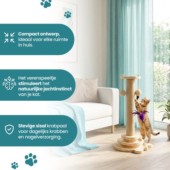 Houten 4-in-1 Interactieve Krabpaal - Afbeelding 4