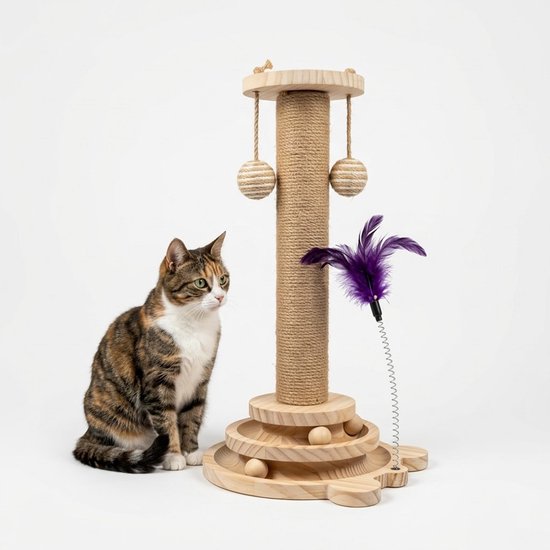 Houten 4-in-1 Interactieve Krabpaal